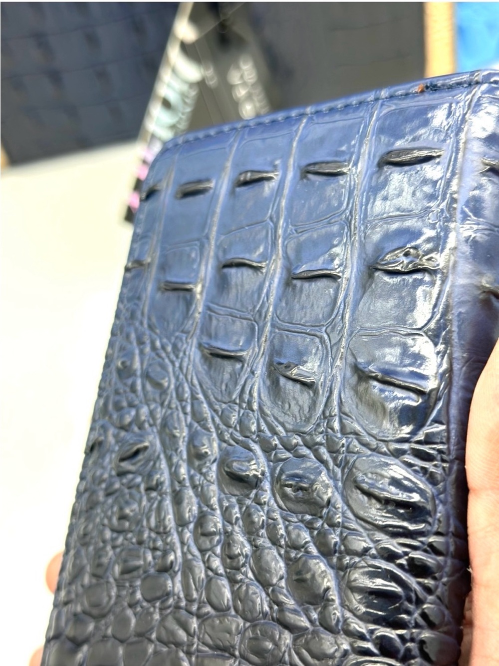 Navy & Light Blue Croc-Embossed High Quality Vegan Leather Tote with Wallet - Picture 9 of 12